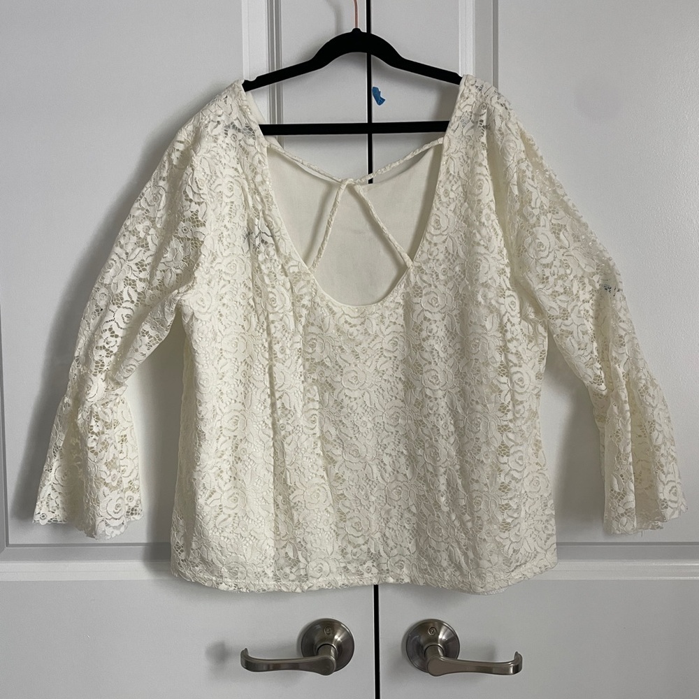 ALLOY Cream Blouse with Ruffled 3/4 Sleeves - Picture 2 of 3